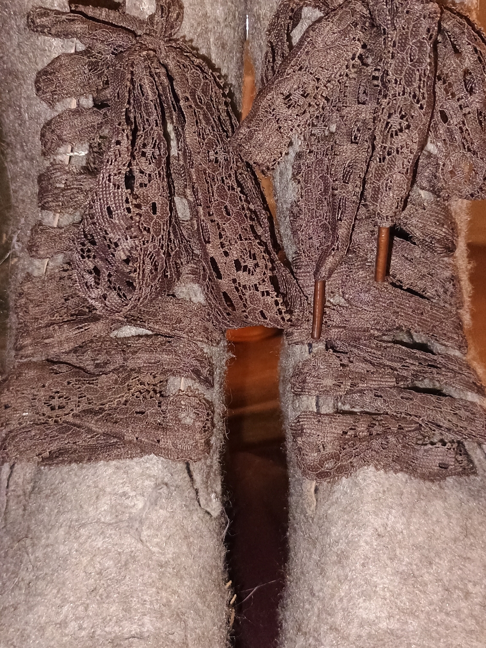 Muk Luks Brown Lace-Up Wool Ankle Booties with Lace Ribbon